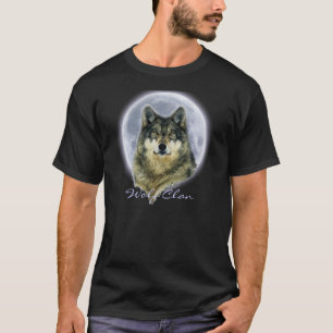 Grått Varg & full Moon VARG KLAN Wildlife Art Tee Shirt