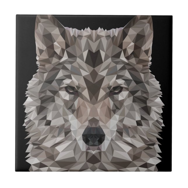 Grått Varg Geometric Porträtt Kakelplatta (Framsidan)