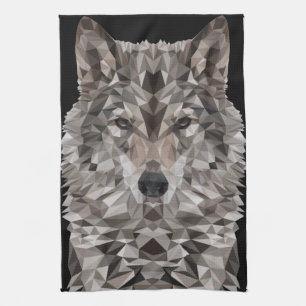 Grått Varg Geometric Porträtt Kökshandduk