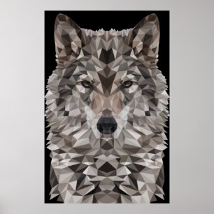 Grått Varg Geometric Porträtt Poster