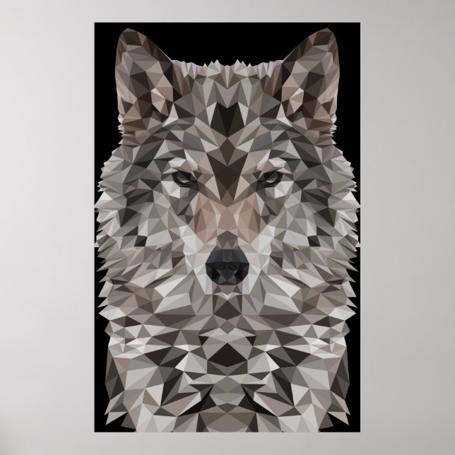 Grått Varg Geometric Porträtt Poster (Framsidan)