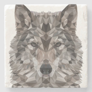 Grått Varg Geometric Porträtt Stenunderlägg