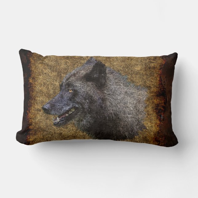 Grått Varg Head on Parchment Wildlife Dekorativ ku Lumbarkudde (Framsida)