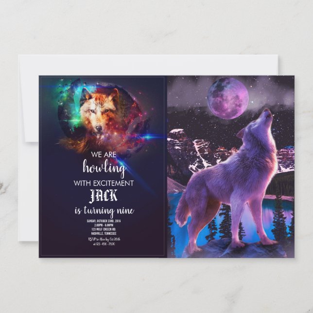 Grått varg howling i skog inbjudningar (Framsida)