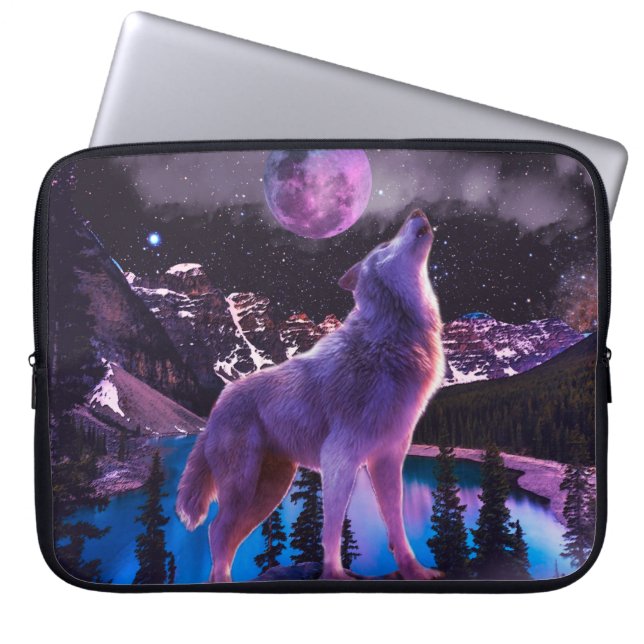 Grått varg howling i skog laptop fodral (Framsidan)
