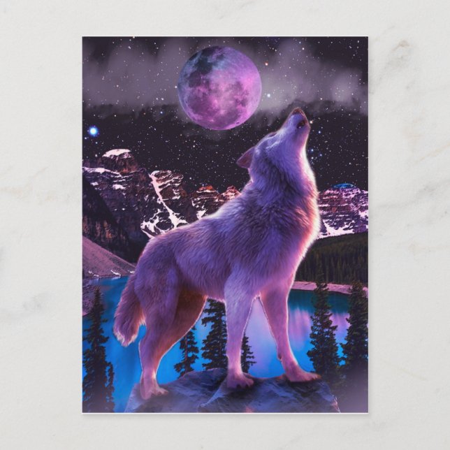 Grått varg howling i skog vykort (Framsida)