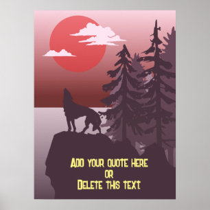 Grått Varg Howling Red Sol för Djur älskare Poster