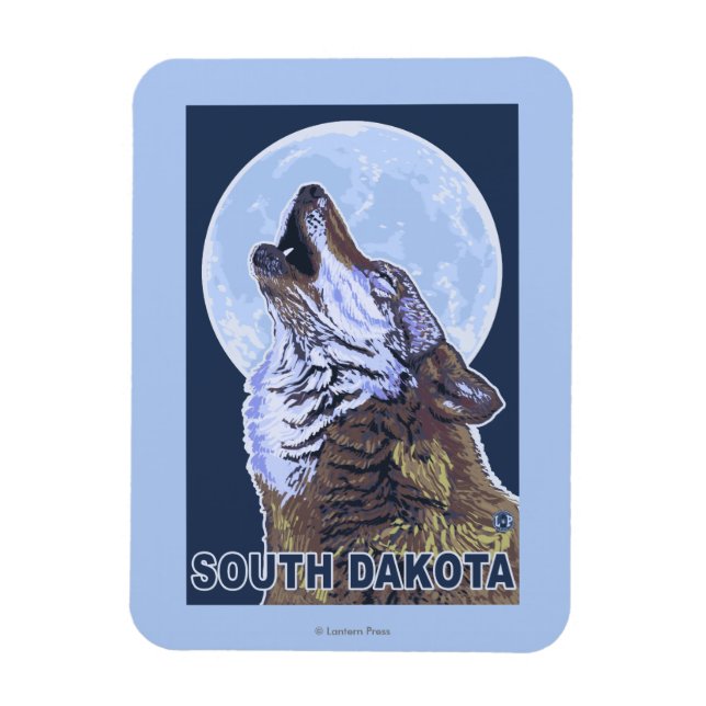 Grått Varg HowlingSouth Dakota Magnet (Vertikal)