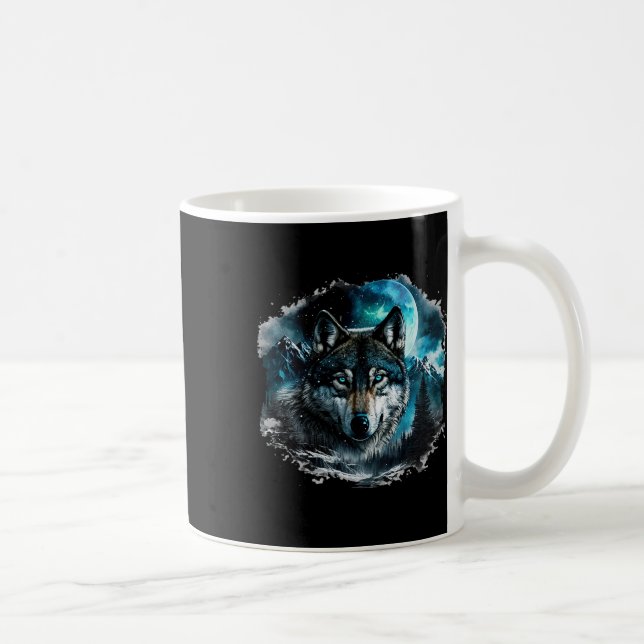 Grått Varg Hunting Ground Isig Måne Forest Galaxy Kaffemugg (Höger)