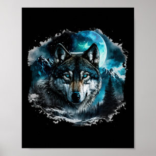 Grått Varg Hunting Ground Isig Måne Forest Galaxy Poster