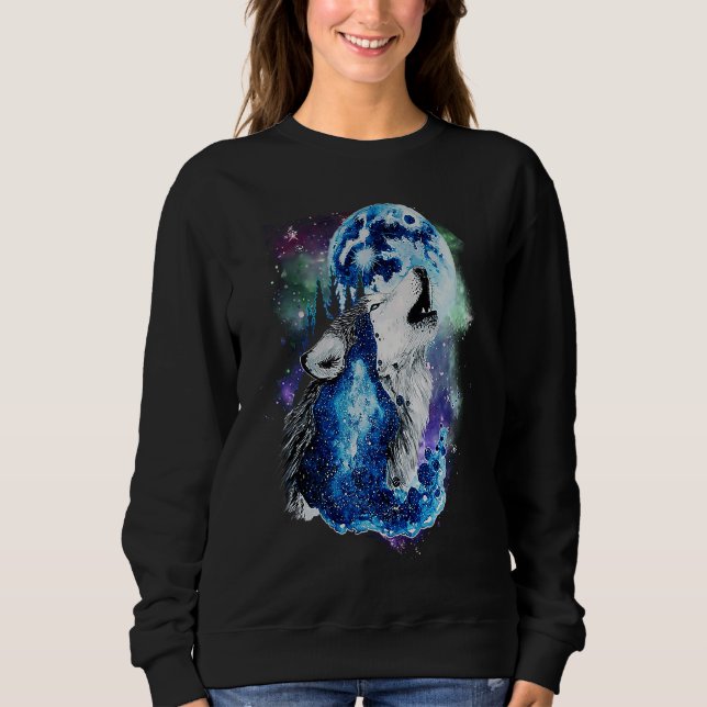 Grått Varg Hunting Ground Isig Måne Forest Galaxy T Shirt (Framsida)
