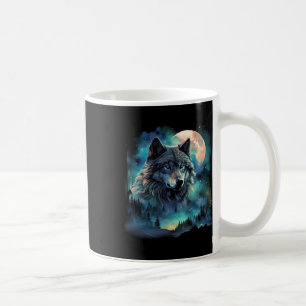 Grått Varg Hununds Isig Måne Forest Galaxy Kaffemugg