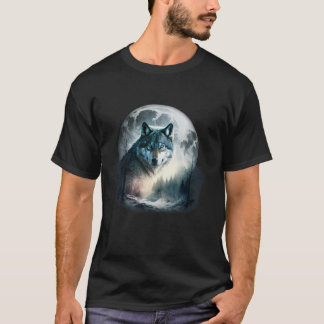 Grått Varg Hununds Isig Måne Forest Galaxy L T Shirt