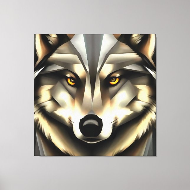 Grått-Varg i Geometric Art Stil Canvastryck (Framsida)