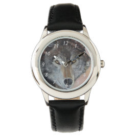 grått varg-målning av vilda djur och växter realis armbandsur