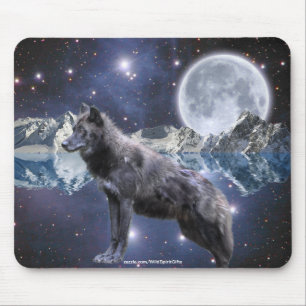 Grått Varg & Måne Fantasy Art Wildlife-älskare Musmatta