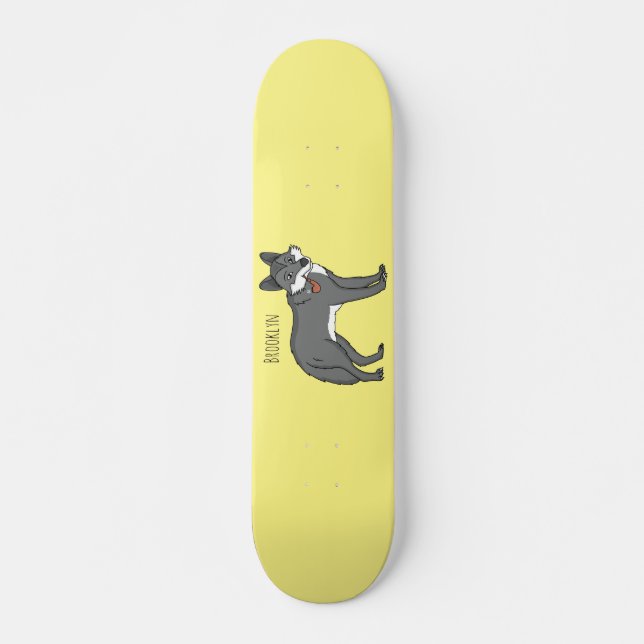 Grått-varg med tecknad av rör mini skateboard bräda 18,5 cm (Framsida)