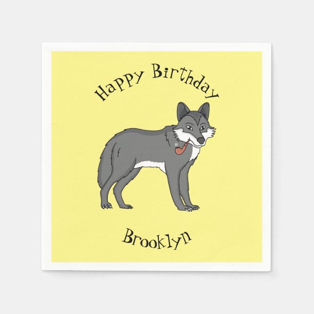 Grått-varg med tecknad av rör pappersservett (Framsidan)