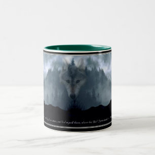 Grått Varg & Misty Mountain Forest Coffee Mugg