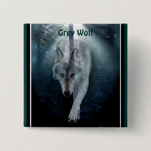 Grått Varg & Misty Träd Wildlife-älskare Knapp