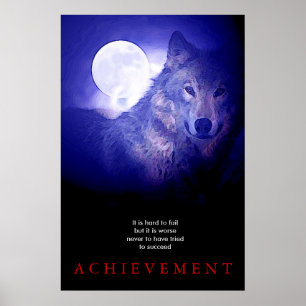 Grått Varg Motivation Unik Blue Night Fullmoon Poster