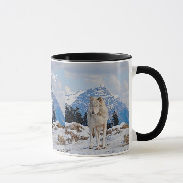 Grått Varg & Mountain Wildlife Art Drinking Mugg (Höger)