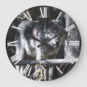 Grått Varg och Forest Photo Clock Stor Klocka