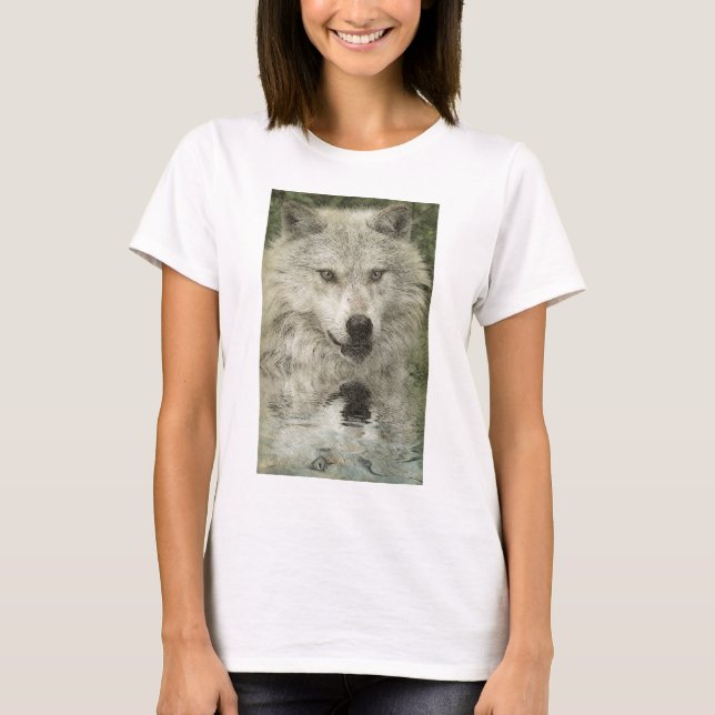 Grått Varg Pencil Sketch Wildlife Art Gift T-shirt (Framsida)
