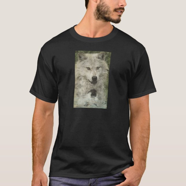 Grått Varg Pencil Sketch Wildlife Art Gift Tee (Framsida)