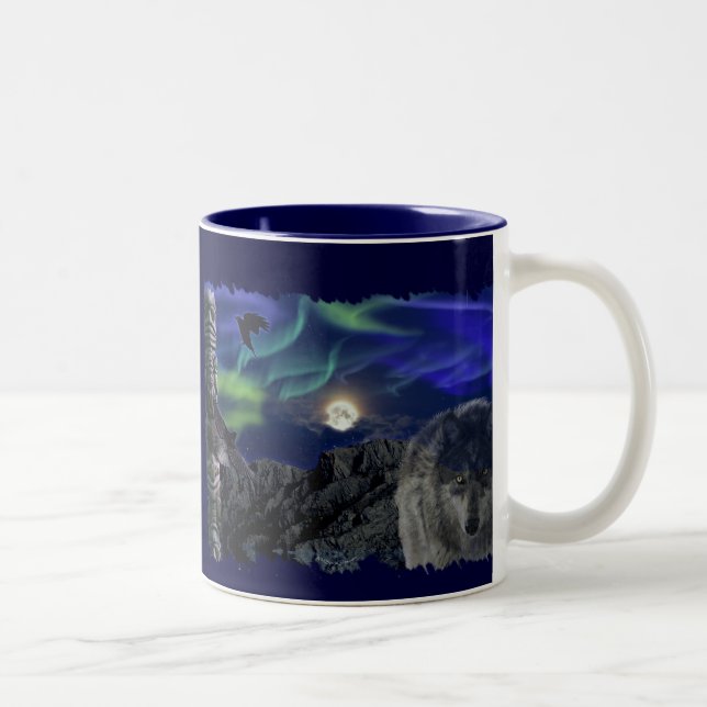 Grått Varg, Ravens & Aurora & Totem Wildlife Mugg (Höger)