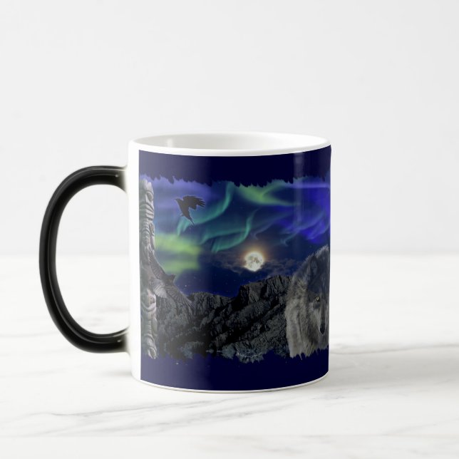 Grått Varg, Ravens & Aurora & Totem Wildlife Mugg (Vänster)