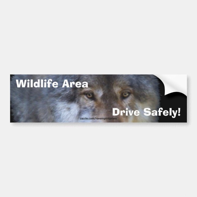 Grått Varg Road Safety Bumper Sticker Bildekal (Framsidan)