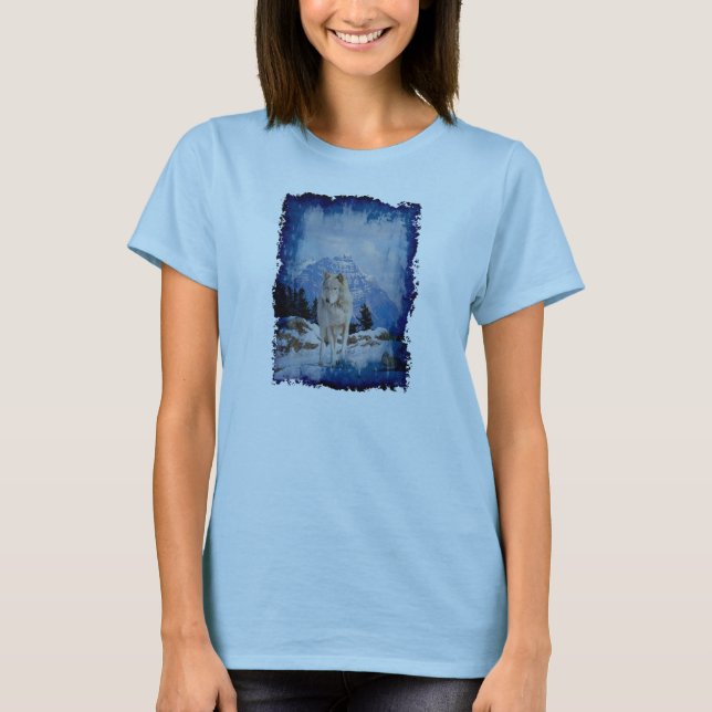 Grått Varg & Rocky mountains Wildlife Art Shirt Tee (Framsida)