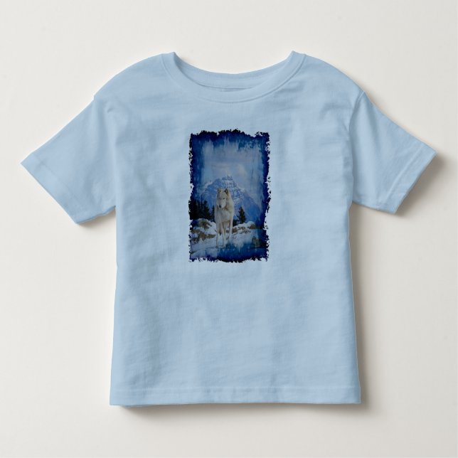 Grått Varg & Rocky mountains Wildlife Art T-Shirt (Framsida)