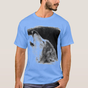 Grått Varg Sketch Artwork Blue Färg T Shirt