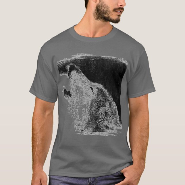 Grått Varg Sketch Artwork T Shirt (Framsida)