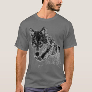 Grått Varg Sketch Artwork T Shirt