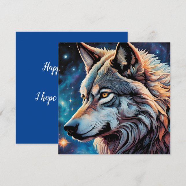 Grått Varg Starry Night Porträtt (Fram/baksida)