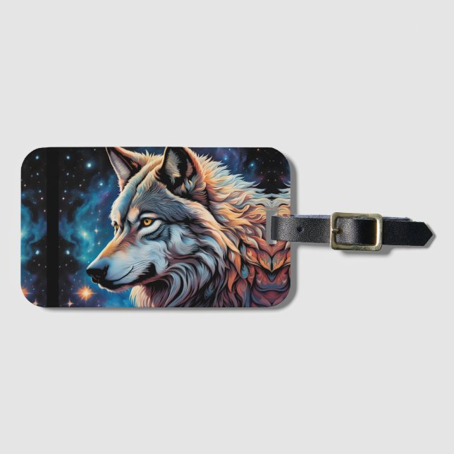 Grått Varg Starry Night Porträtt Bagagebricka (Framsida horisontal)