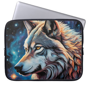 Grått Varg Starry Night Porträtt Laptop Fodral
