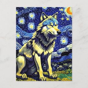 Grått Varg Starry Night Vykort