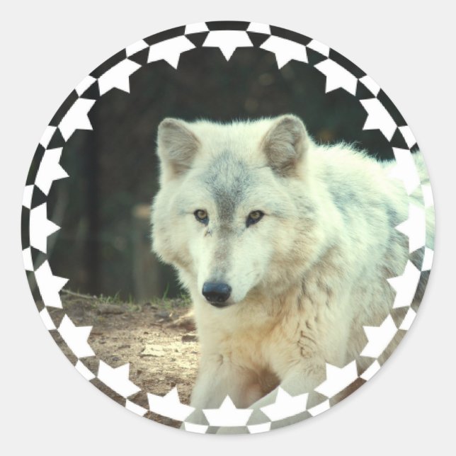 Grått Varg Stickers Runt Klistermärke (Framsida)