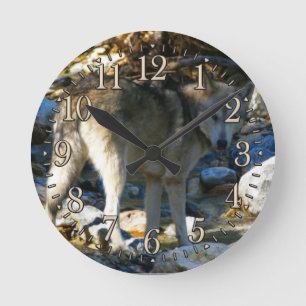 Grått Varg & Stony Bäck Photo Clock Rund Klocka