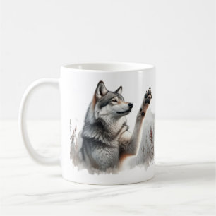 Grått Varg Tassar uppåt i vattenfärg Kaffemugg