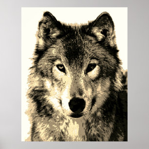 Grått Varg Vintage Sepia Poster