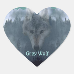 GRÅTT VARG Wildlife Supporter Artwork Hjärtformat Klistermärke