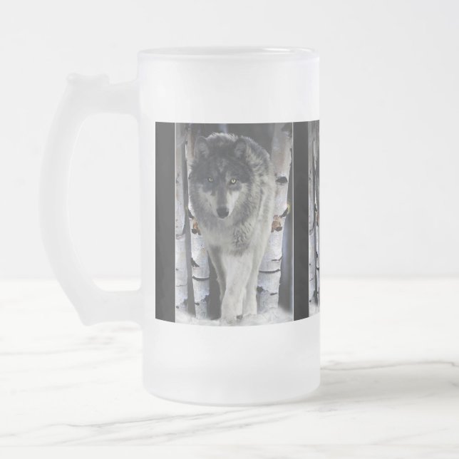 Grått Varg & Winter Forest Wildlife Gift Mugg (Vänster)