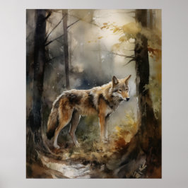 Grått Varg Woodland Animal Art Print Poster