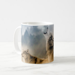 Grått Vargar Måne Howl Kaffemugg