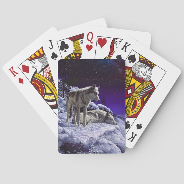 Grått-Varger i Winter Snö på natten Casinokort (Baksidan)